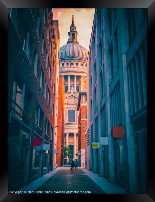 Dome and North Transept of St Paul's Cathedral viewed from Queens Head Passage. Framed Print by Mehul Patel