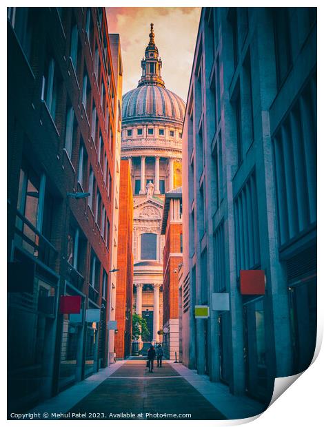 Dome and North Transept of St Paul's Cathedral viewed from Queens Head Passage. Print by Mehul Patel