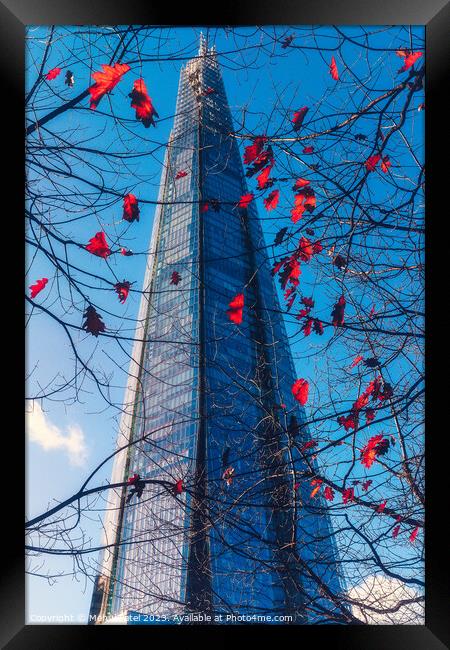The Shard tower in London framed through branches and autumn leaves Framed Print by Mehul Patel