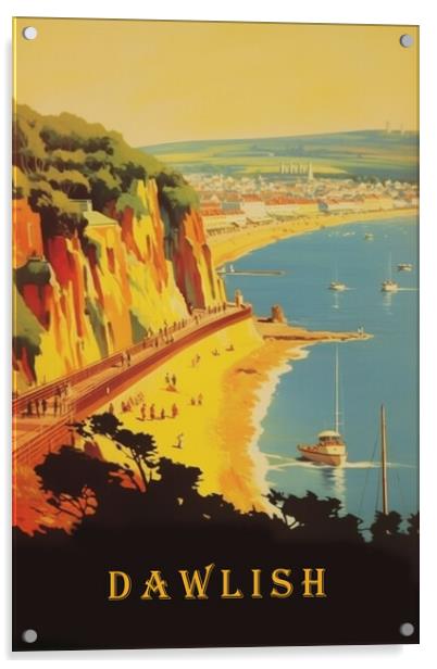 Brixham1950s Travel Poster Acrylic by Picture Wizard
