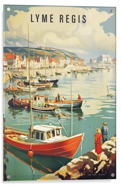 Lyme Regis 1950s Travel Poster Acrylic by Picture Wizard