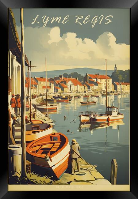 Lyme Regis 1950s Travel Poster Framed Print by Picture Wizard