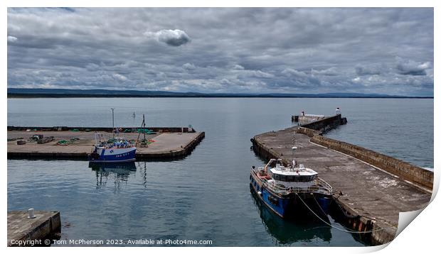 Tranquil Reflections at Burghead Harbour Print by Tom McPherson