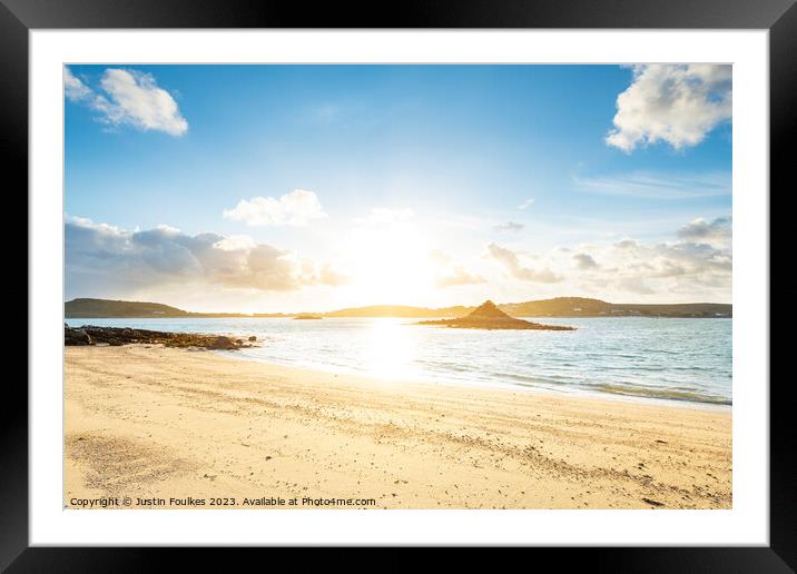 Sunset over Bryher, from Tresco, Isles of Scilly Framed Mounted Print by Justin Foulkes