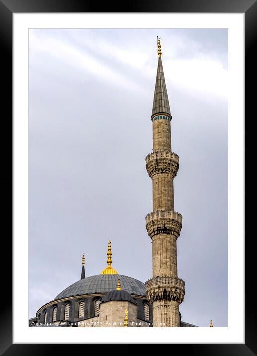 Blue Mosque Dome Minaret Istanbul Turkey Framed Mounted Print by William Perry