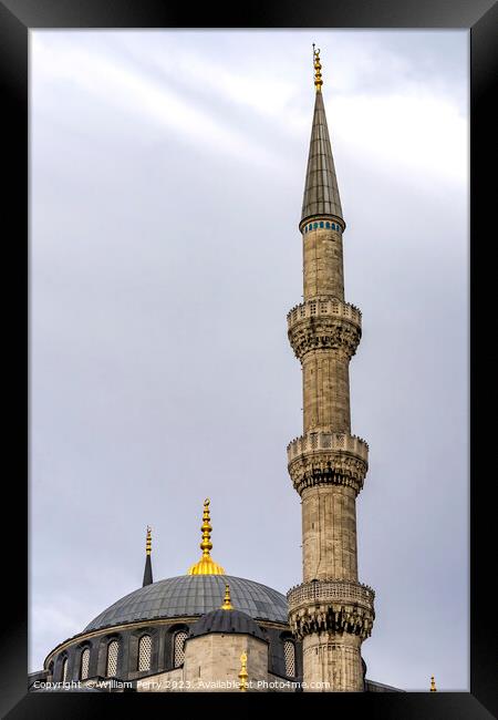 Blue Mosque Dome Minaret Istanbul Turkey Framed Print by William Perry