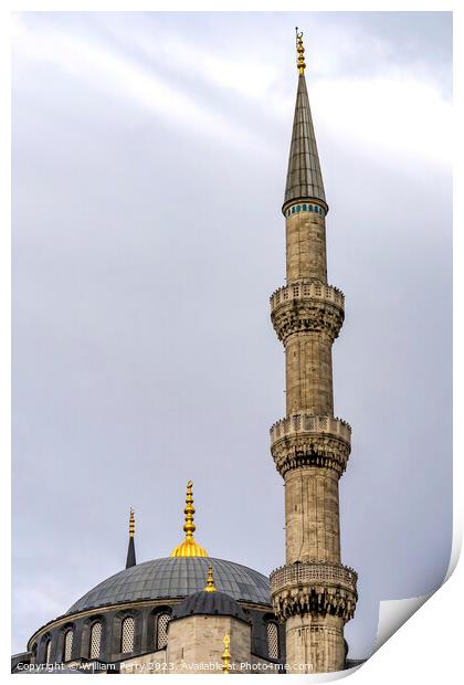 Blue Mosque Dome Minaret Istanbul Turkey Print by William Perry