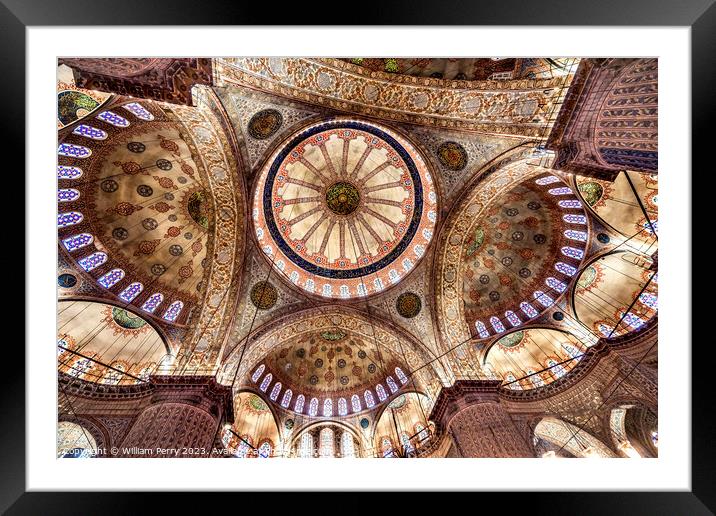Blue Mosque Basilica Domes Stained Glass Istanbul Turkey Framed Mounted Print by William Perry