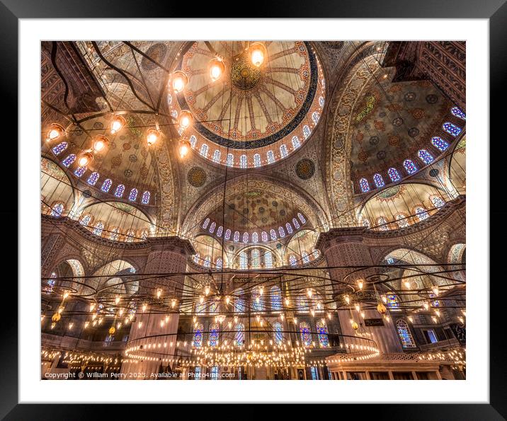 Blue Mosque Lights Basilica Domes Stained Glass Istanbul Turkey Framed Mounted Print by William Perry