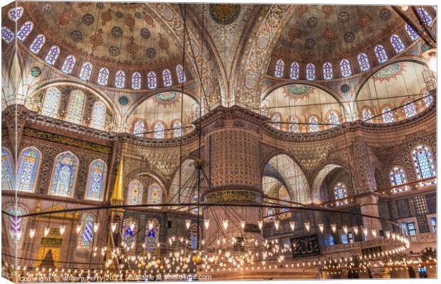 Blue Mosque Lights Basilica Domes Stained Glass Istanbul Turkey Canvas Print by William Perry