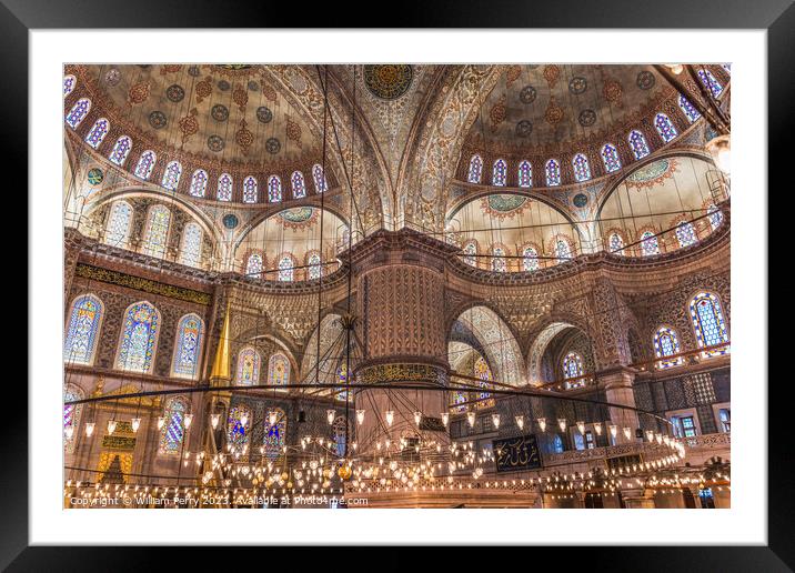 Blue Mosque Lights Basilica Domes Stained Glass Istanbul Turkey Framed Mounted Print by William Perry