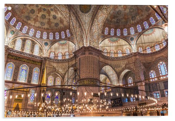 Blue Mosque Lights Basilica Domes Stained Glass Istanbul Turkey Acrylic by William Perry