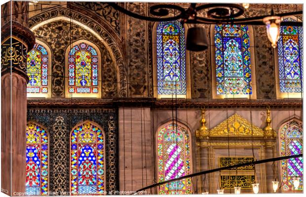 Blue Mosque Lights Basilica Stained Glass Istanbul Turkey Canvas Print by William Perry