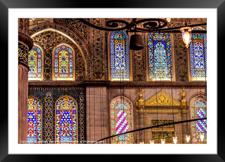 Blue Mosque Lights Basilica Stained Glass Istanbul Turkey Framed Mounted Print by William Perry