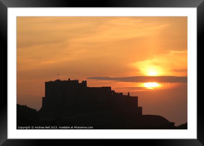 Bamburgh Castle Sunset Silhouette Framed Mounted Print by Andrew Bell