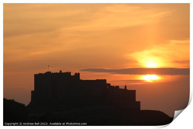 Bamburgh Castle Sunset Silhouette Print by Andrew Bell