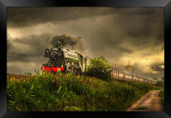 Flying Scotsman Steams on Through Torrential Rain Framed Print by DAVID FRANCIS