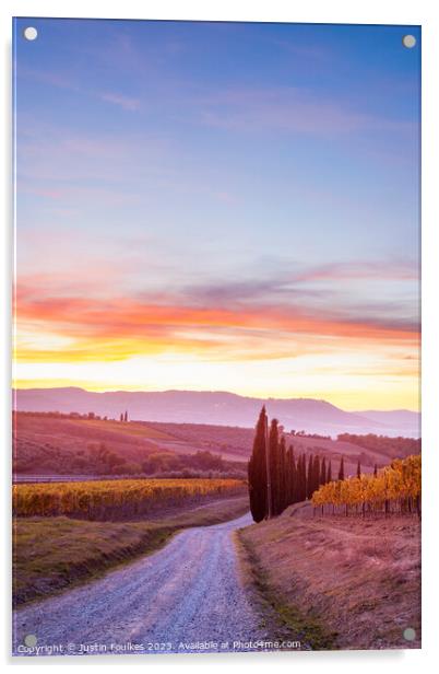 Vineyards at sunset, Tuscany, Italy  Acrylic by Justin Foulkes