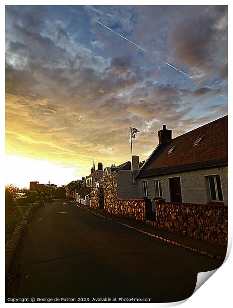 The haunted Guernsey  granite cottage at dusk Print by George de Putron