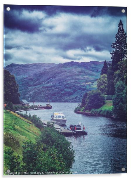 Touring boats moored on jetty on canal entering waters of Loch Ness Acrylic by Mehul Patel