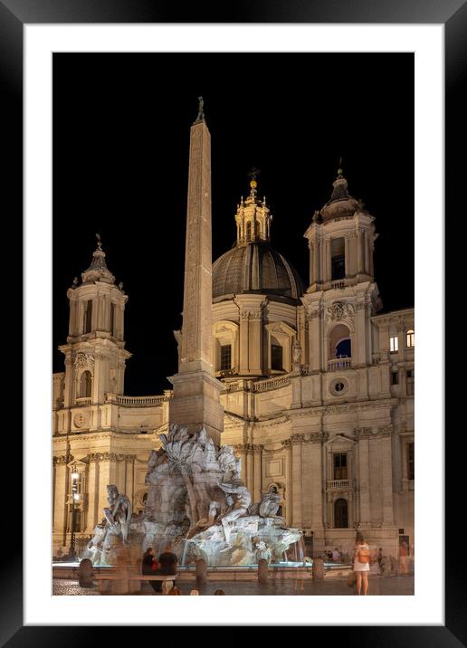Church and Fountain in Rome at Night Framed Mounted Print by Artur Bogacki