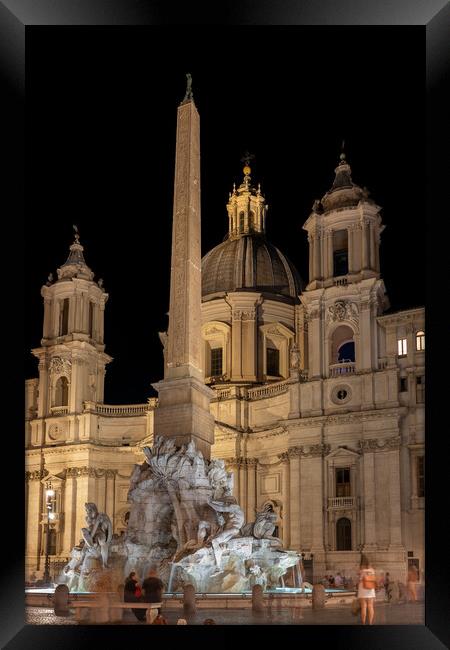 Church and Fountain in Rome at Night Framed Print by Artur Bogacki