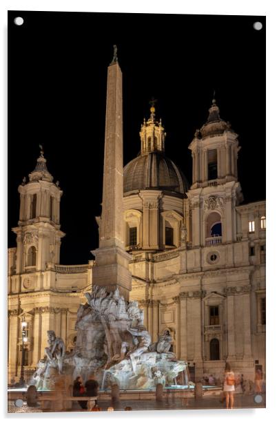 Church and Fountain in Rome at Night Acrylic by Artur Bogacki