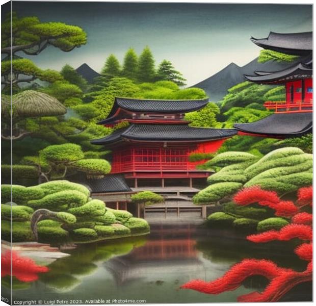 Tranquil Reflections. A Serene Japanese Oasis. AI  Canvas Print by Luigi Petro