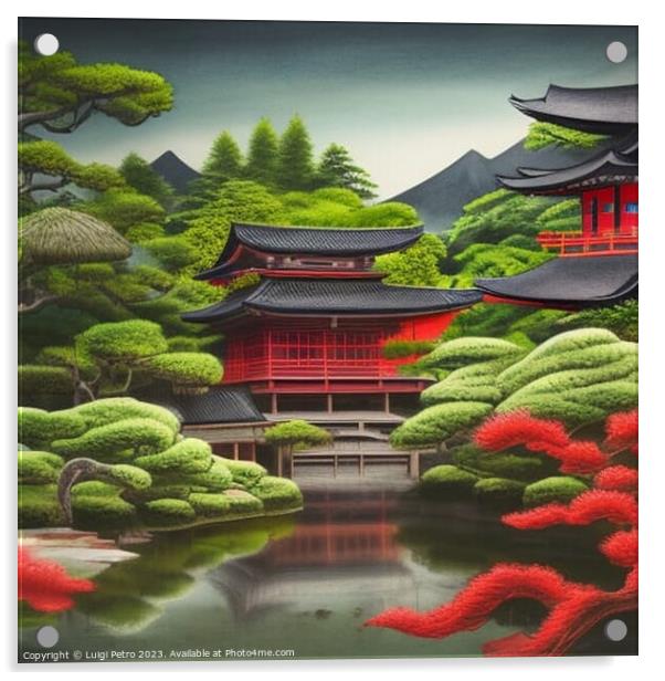 Tranquil Reflections. A Serene Japanese Oasis. AI  Acrylic by Luigi Petro