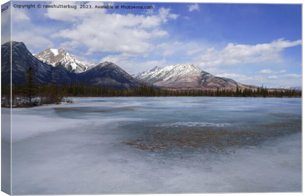 Gargoyle Mountain and Frozen Athabasca River Canvas Print by rawshutterbug 