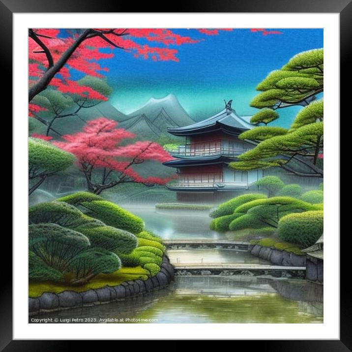 Tranquil Reflections: A Serene Japanese Oasis Framed Mounted Print by Luigi Petro