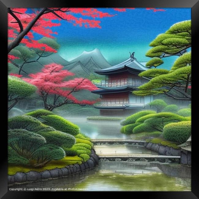 Tranquil Reflections: A Serene Japanese Oasis Framed Print by Luigi Petro