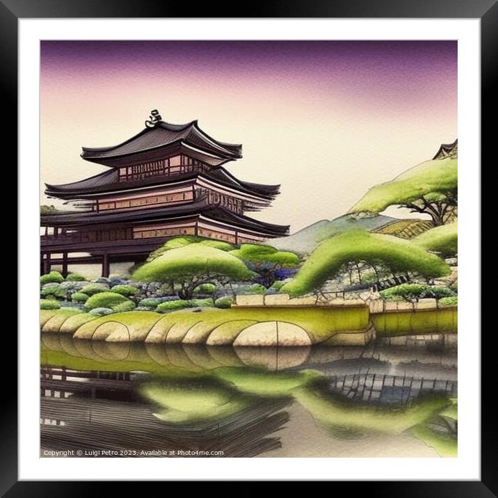 Japanese house reflected in small pond. Framed Mounted Print by Luigi Petro