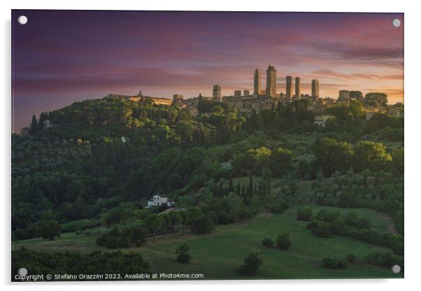 The towers of the village of San Gimignano at sunset. Italy Acrylic by Stefano Orazzini