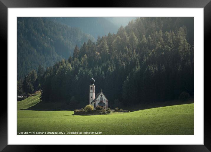 St Johann in Ranui church. Villnösstal, Dolomites Framed Mounted Print by Stefano Orazzini