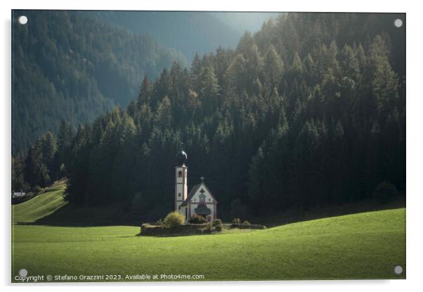 St Johann in Ranui church. Villnösstal, Dolomites Acrylic by Stefano Orazzini