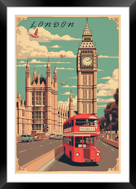 London 1950s Travel Poster  Framed Mounted Print by Picture Wizard