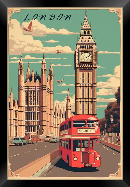 London 1950s Travel Poster  Framed Print by Picture Wizard
