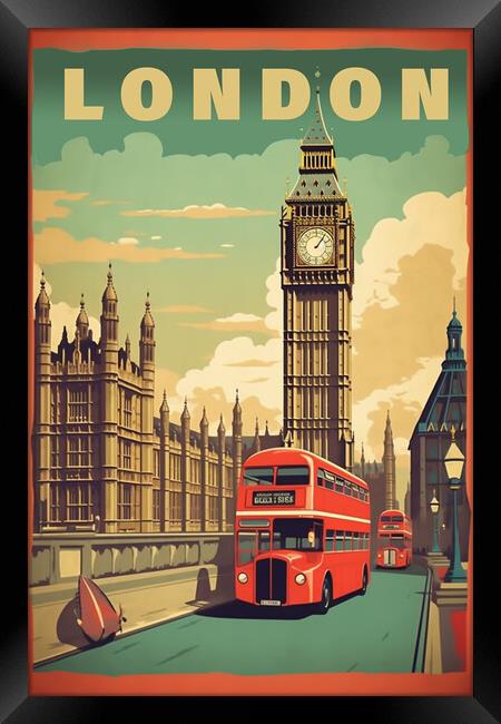 London 1950s Travel Poster  Framed Print by Picture Wizard