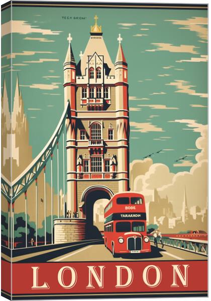 London 1950s Travel Poster  Canvas Print by Picture Wizard