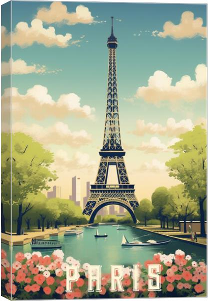 Paris 1950s Travel Poster  Canvas Print by Picture Wizard