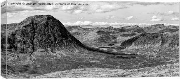 Buachaille Etive Mor and Ben Nevis pan monochrome Canvas Print by Graham Moore