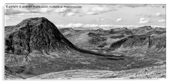 Buachaille Etive Mor and Ben Nevis pan monochrome Acrylic by Graham Moore