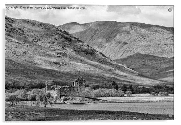 Kilchurn Castle from shore monochrome Acrylic by Graham Moore