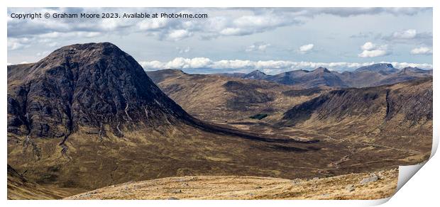 Buachaille Etive Mor and Ben Nevis pan Print by Graham Moore