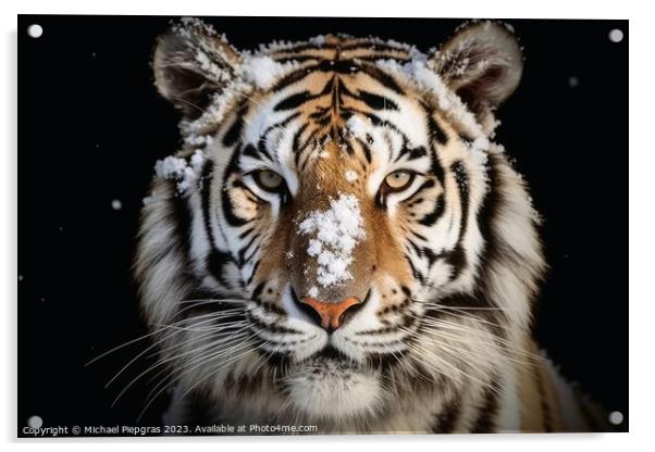 A close up portrait of mesmerizing tiger photography created wit Acrylic by Michael Piepgras