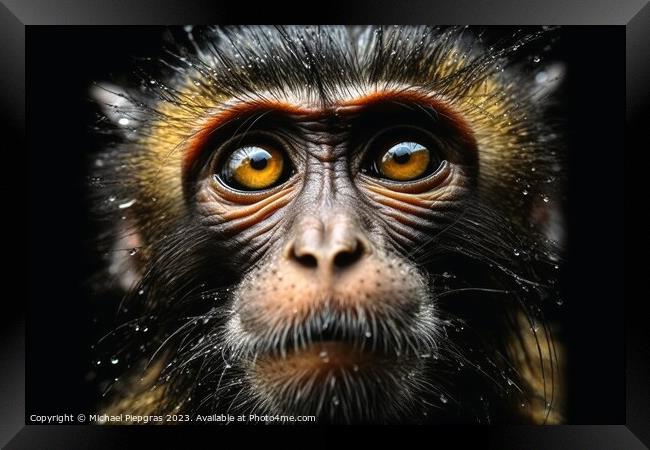 A close up portrait of mesmerizing ape photography created with  Framed Print by Michael Piepgras