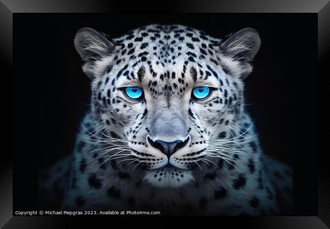 A close up portrait of mesmerizing leopard photography created w Framed Print by Michael Piepgras