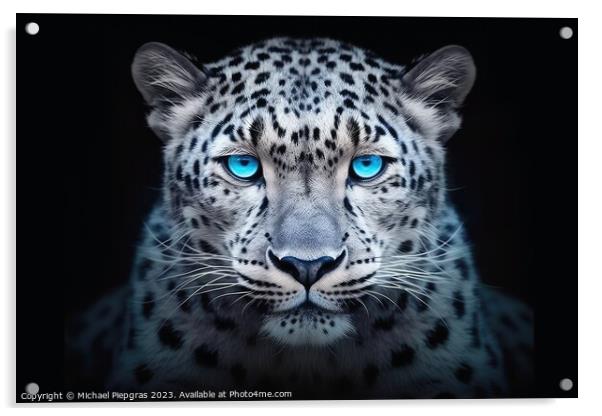 A close up portrait of mesmerizing leopard photography created w Acrylic by Michael Piepgras