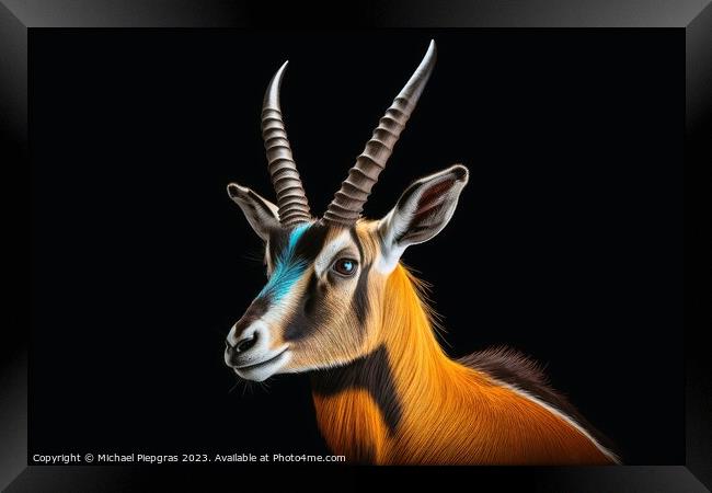 A close up portrait of mesmerizing gazelle photography created w Framed Print by Michael Piepgras